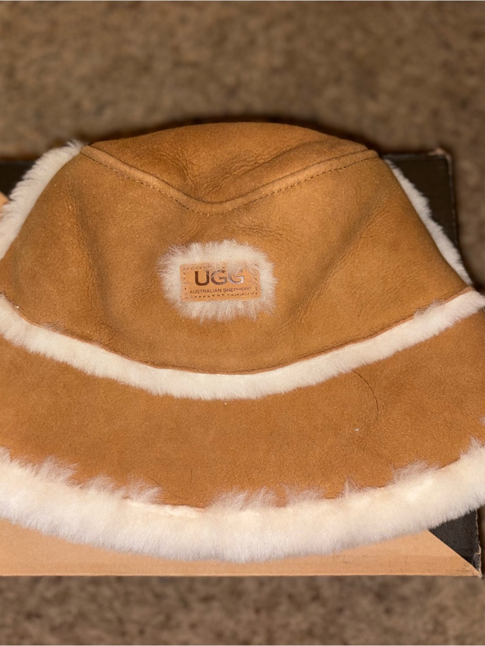 UGG Cream Shearling Bucket Hat with Soft Plush Trim